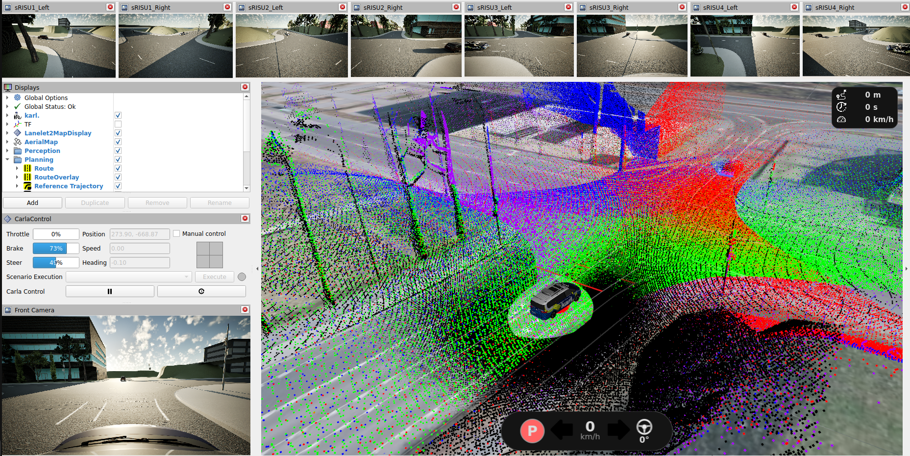 sRISU detects the karl at the intersection (blue hover below the vehicle) and publishes the object list